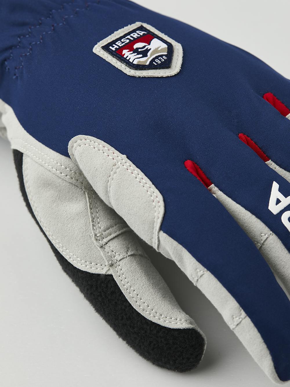 Dark blue fabric cross-country ski glove with gray synthetic suede palm (3 of 5)