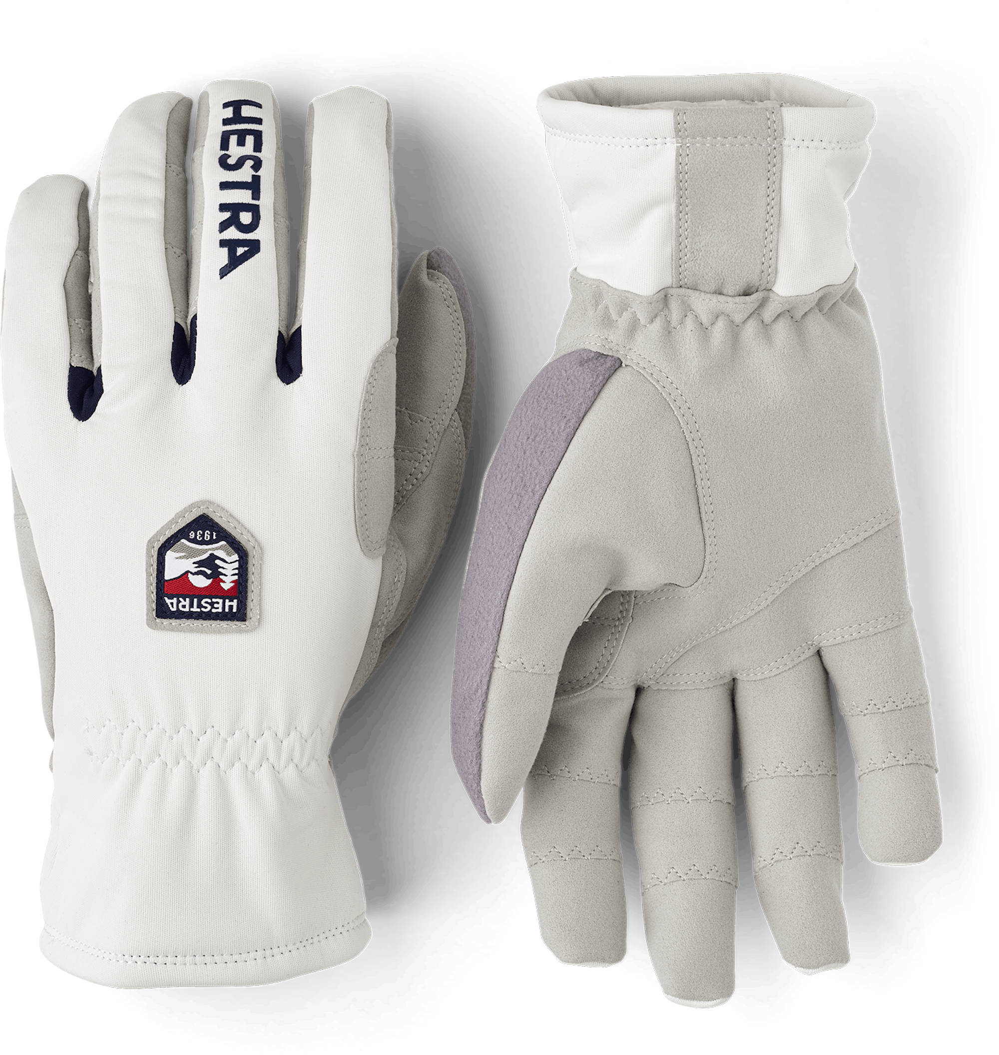 Vit längdskidhandske i tyg med grå innerhand i syntetisk mocka
 (1 av 7)