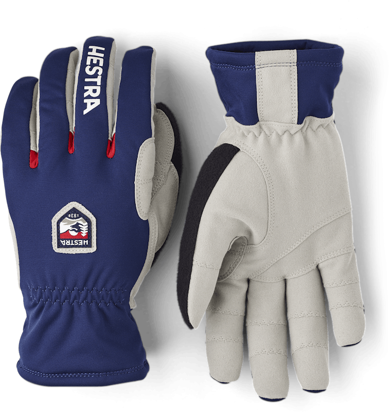 Dark blue fabric cross-country ski glove with gray synthetic suede palm (1 of 5)