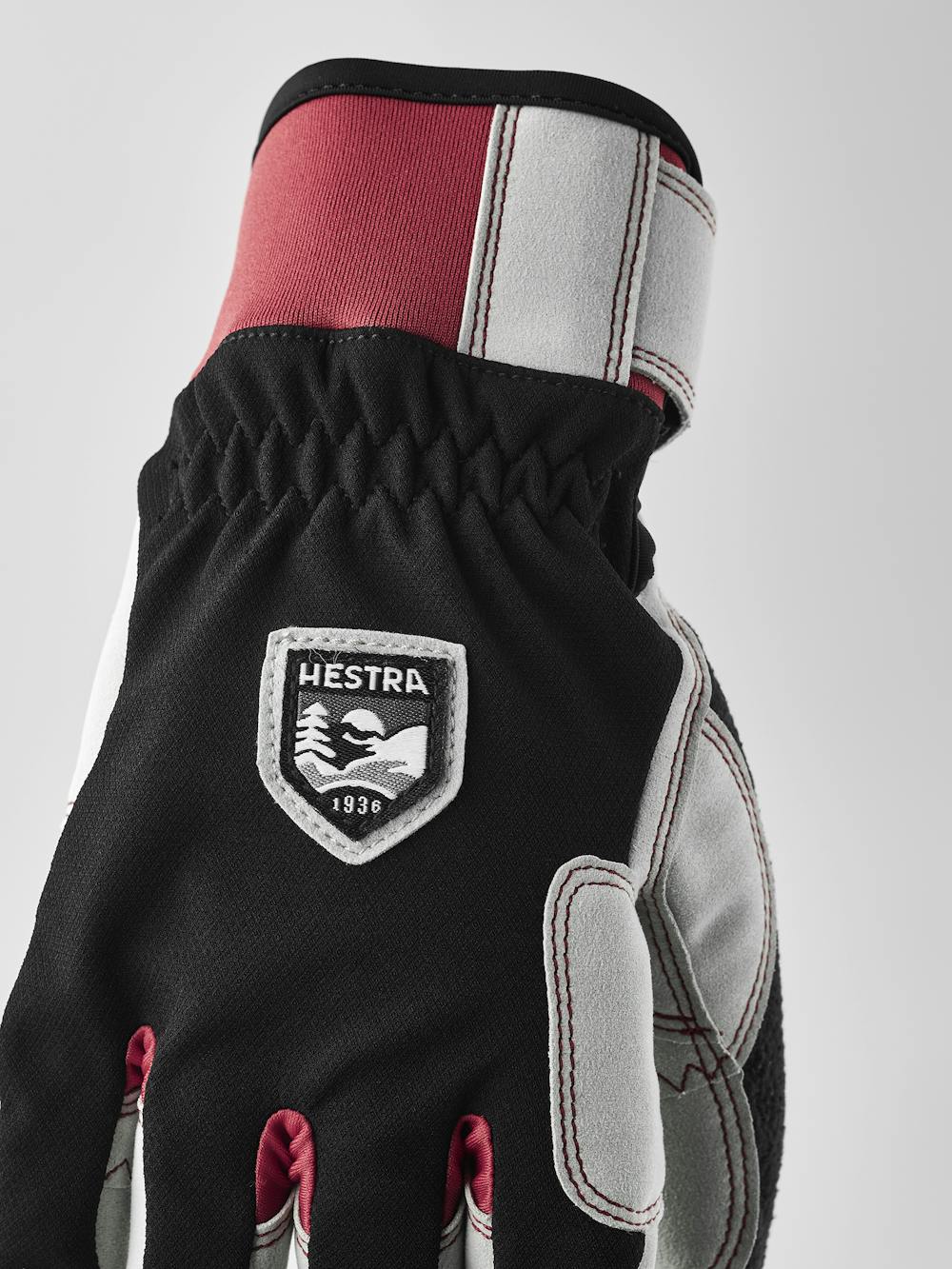 Black fabric cross-country ski glove with gray synthetic suede palm (5 of 5)