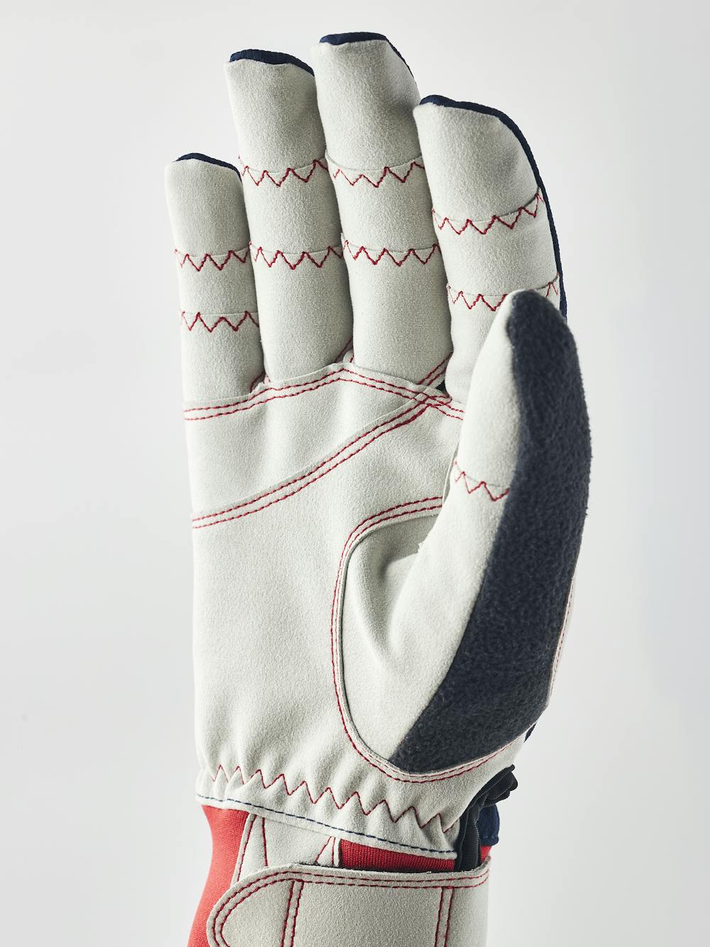 Dark blue fabric cross-country ski glove with gray synthetic suede palm (2 of 5)