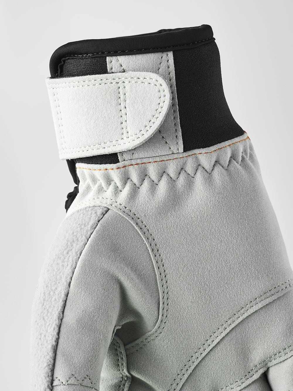 Red fabric cross-country ski glove with white synthetic suede palm (3 of 7)