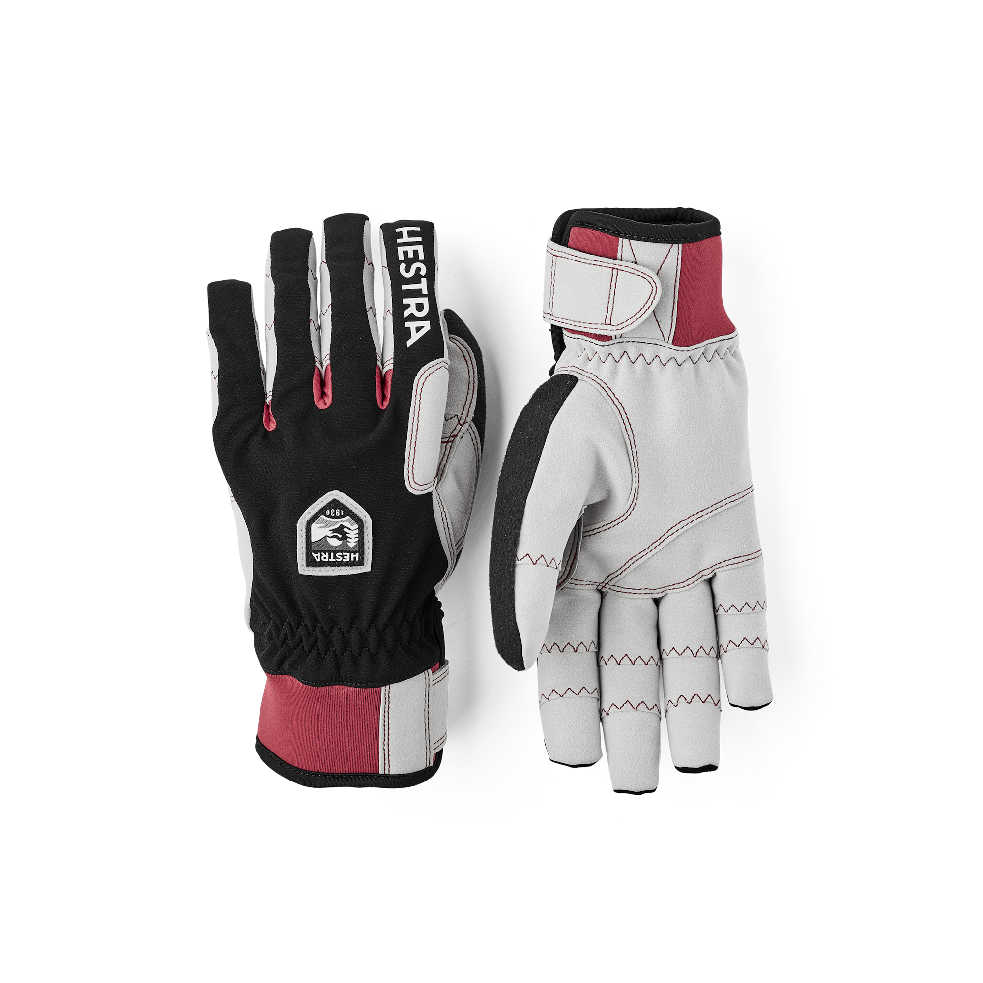 Black fabric cross-country ski glove with gray synthetic suede palm (1 of 5)