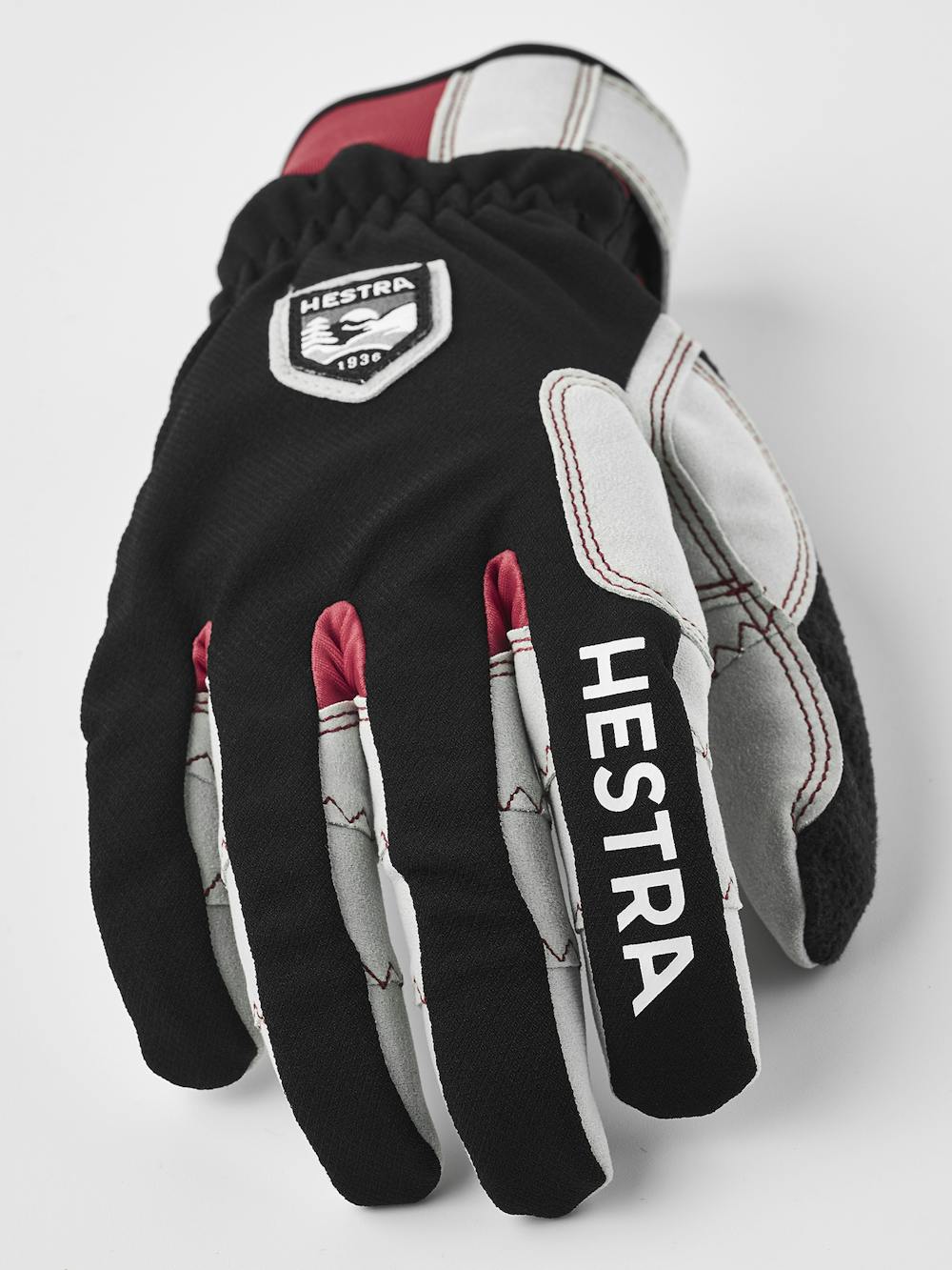 Black fabric cross-country ski glove with gray synthetic suede palm (4 of 5)