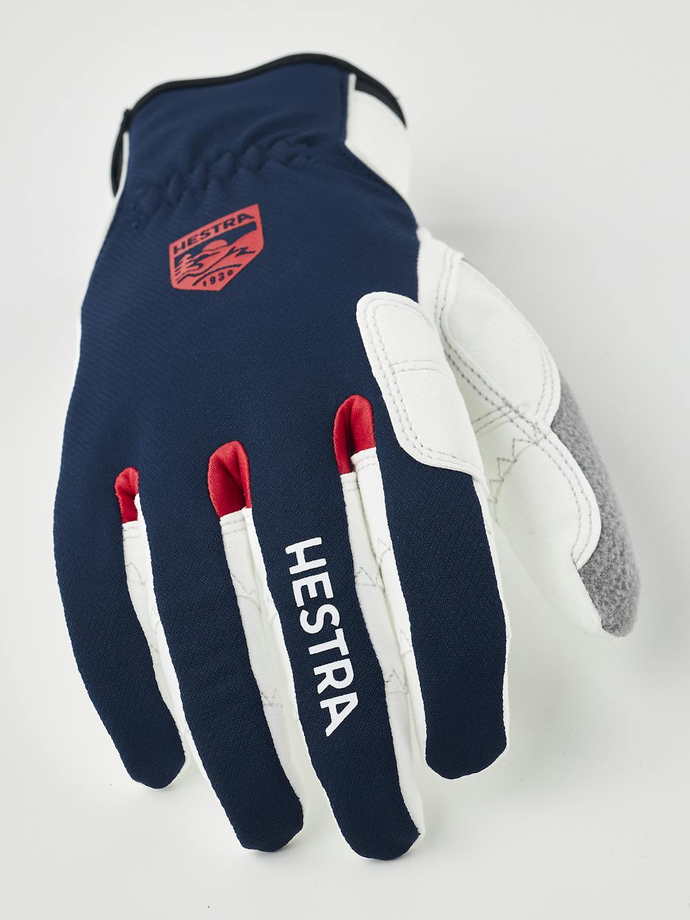 Dark blue fabric cross-country ski glove with white synthetic suede palm (4 of 5)