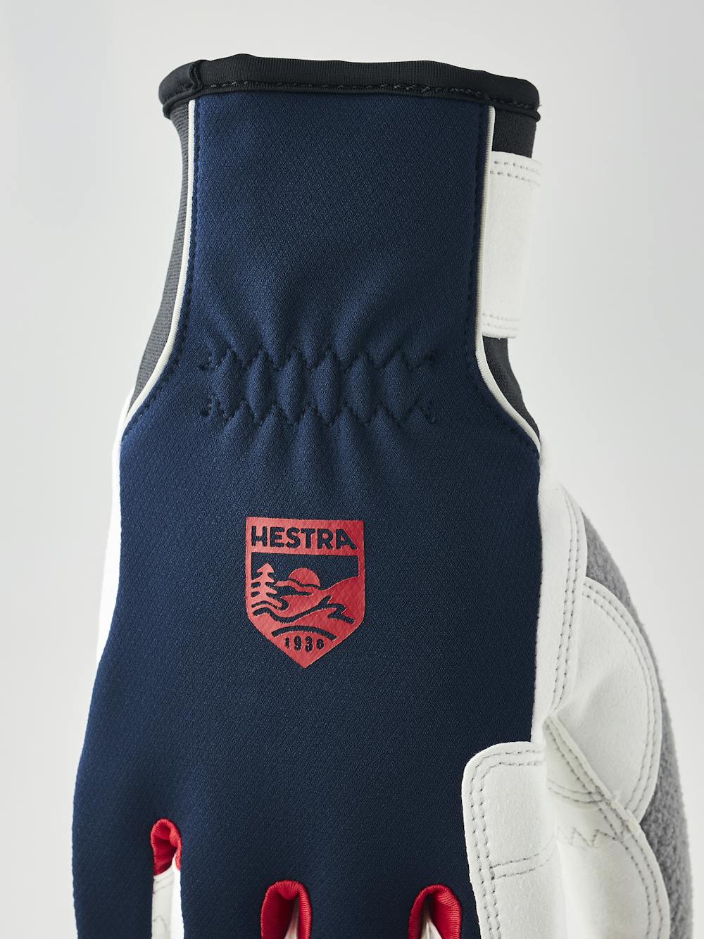 Dark blue fabric cross-country ski glove with white synthetic suede palm (5 of 5)