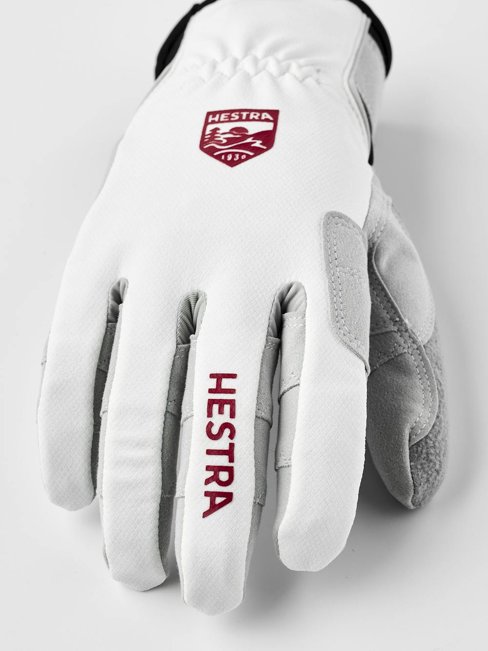 White fabric cross-country ski glove with gray synthetic suede palm (5 of 8)