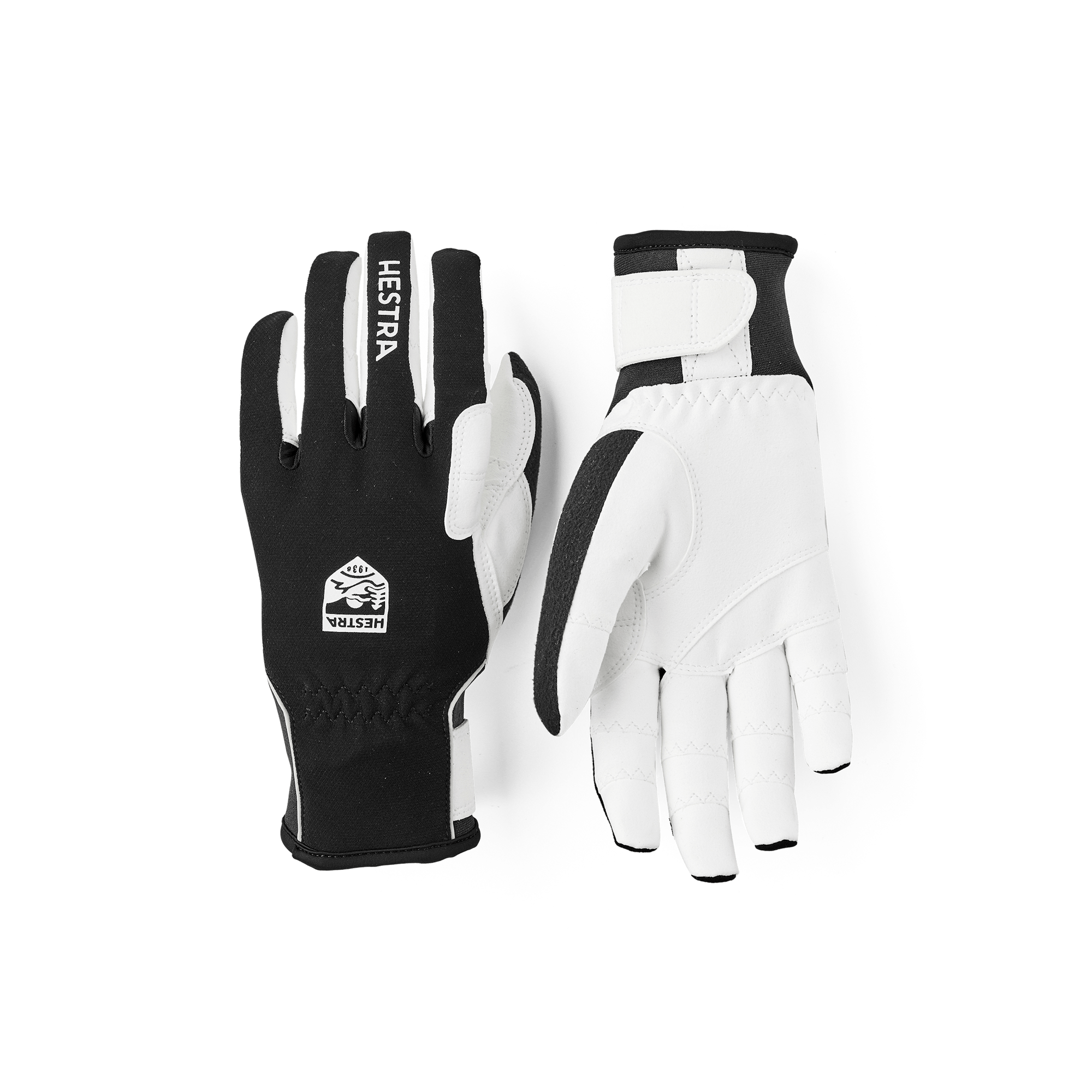 Black fabric cross-country ski glove with white synthetic suede palm (1 of 5)