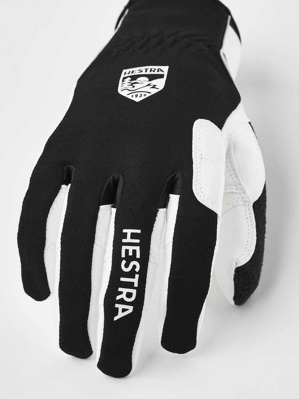 Black fabric cross-country ski glove with white synthetic suede palm (4 of 5)
