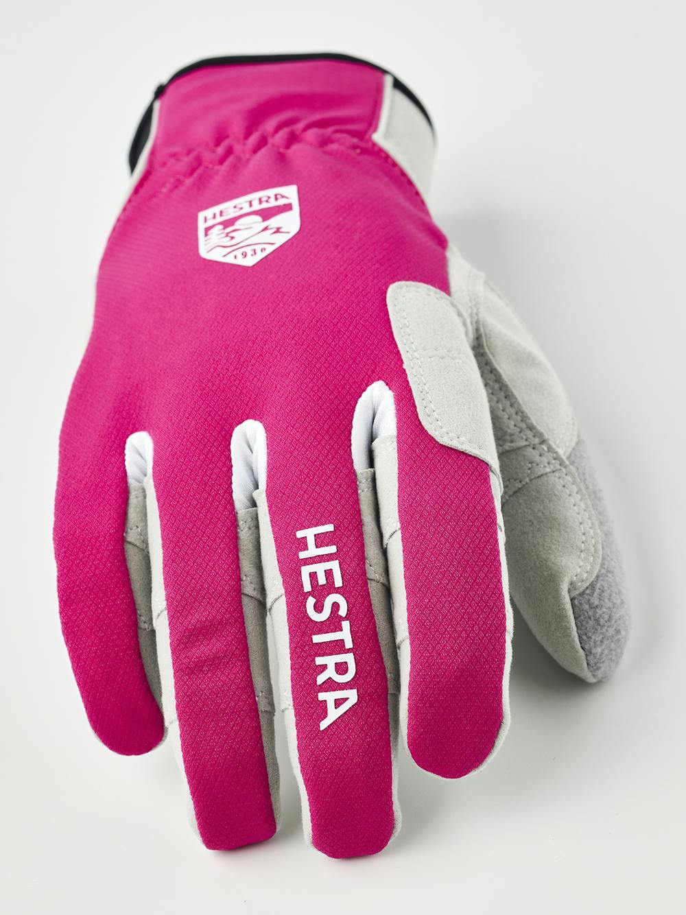 Pink fabric cross-country ski glove with gray synthetic suede palm (4 of 6)