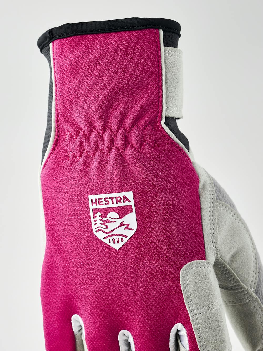 Pink fabric cross-country ski glove with gray synthetic suede palm (5 of 6)
