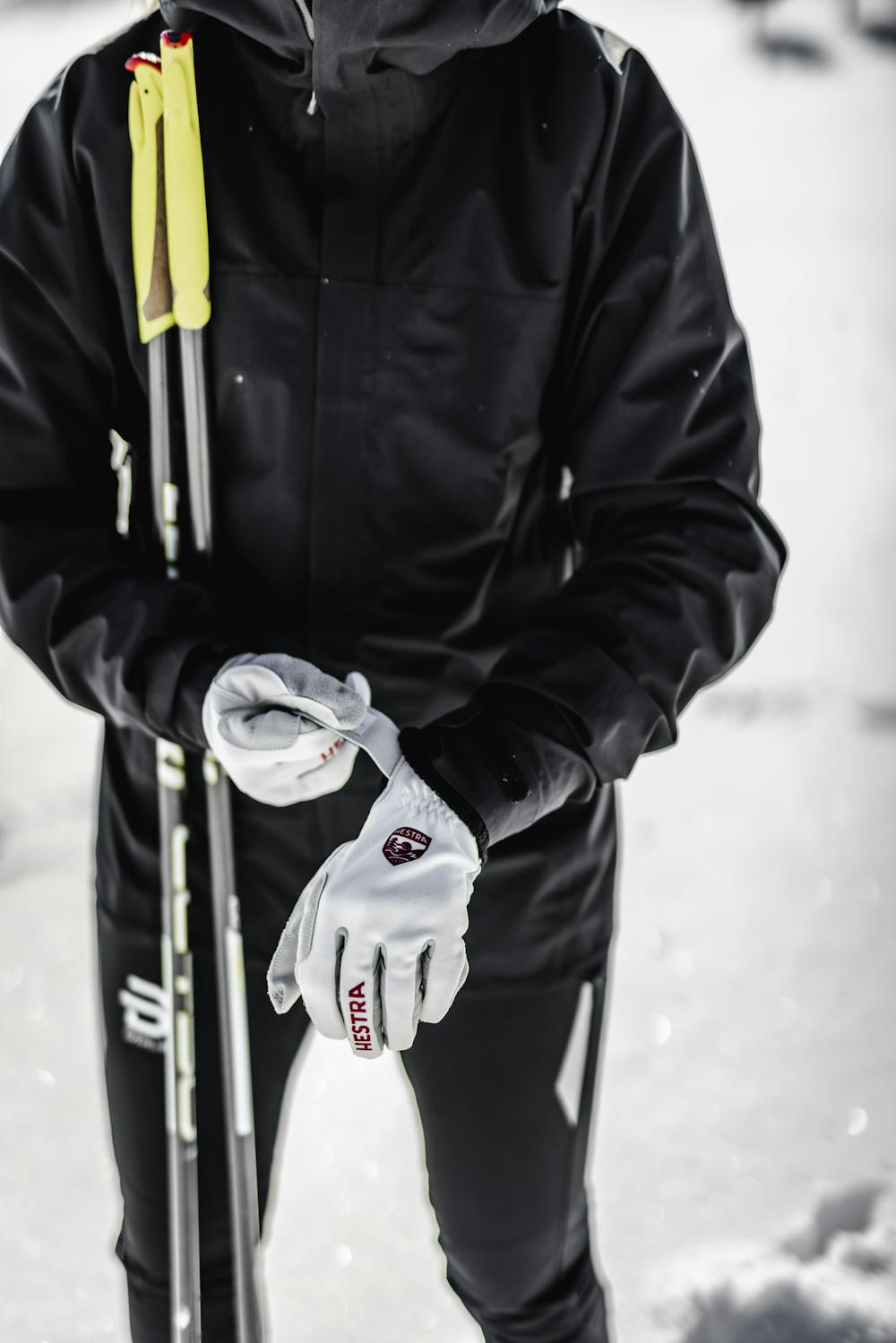 White fabric cross-country ski glove with gray synthetic suede palm (8 of 8)