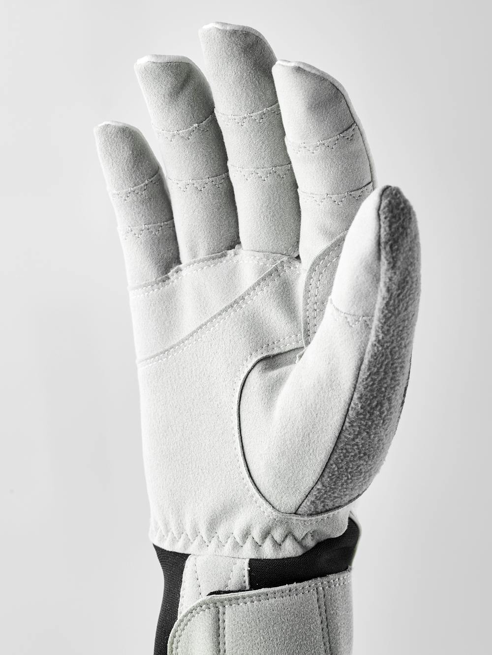 White fabric cross-country ski glove with gray synthetic suede palm (2 of 8)