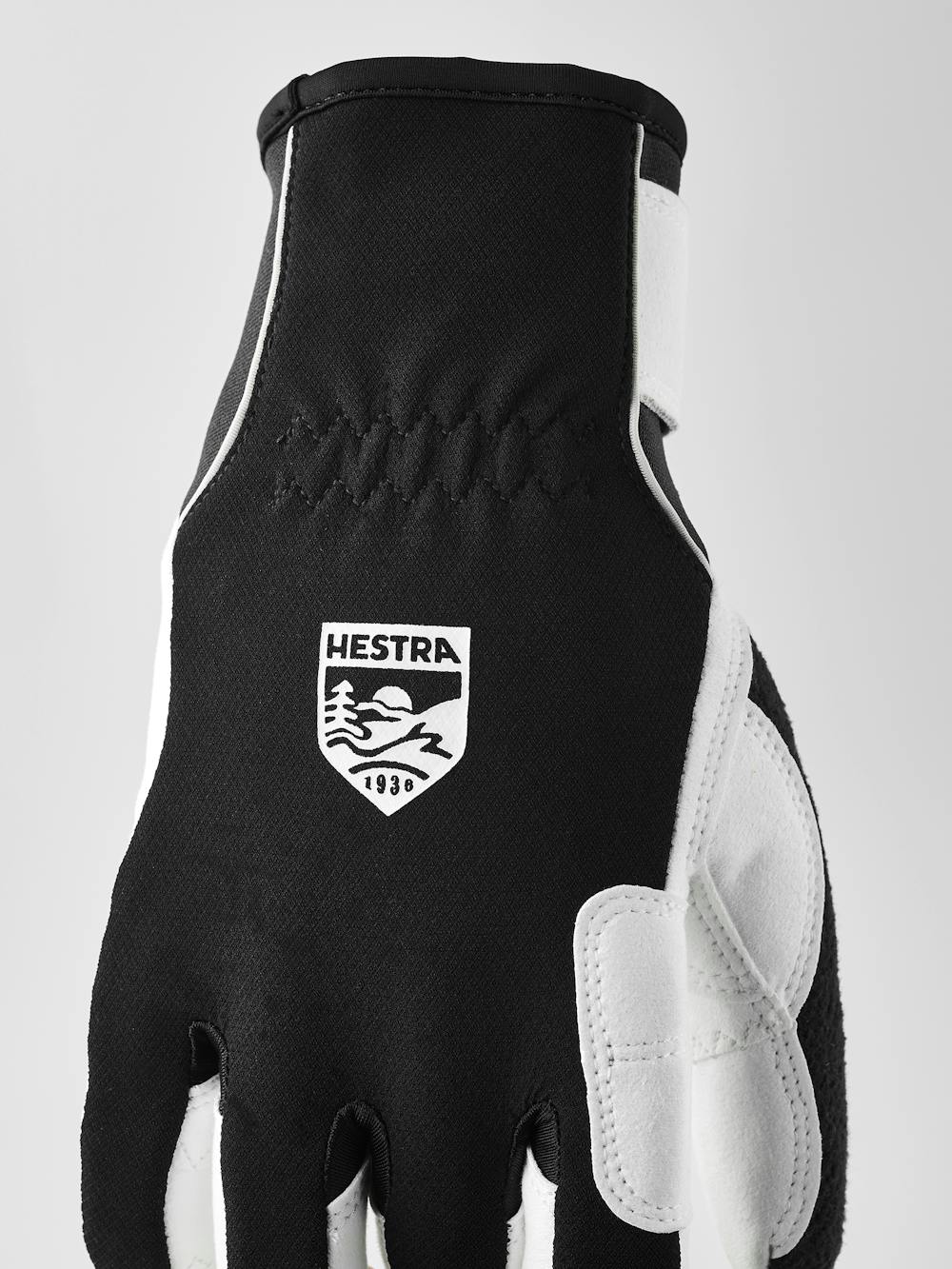 Black fabric cross-country ski glove with white synthetic suede palm (5 of 5)