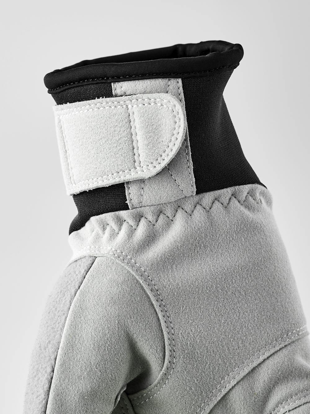 White fabric cross-country ski glove with gray synthetic suede palm (3 of 8)