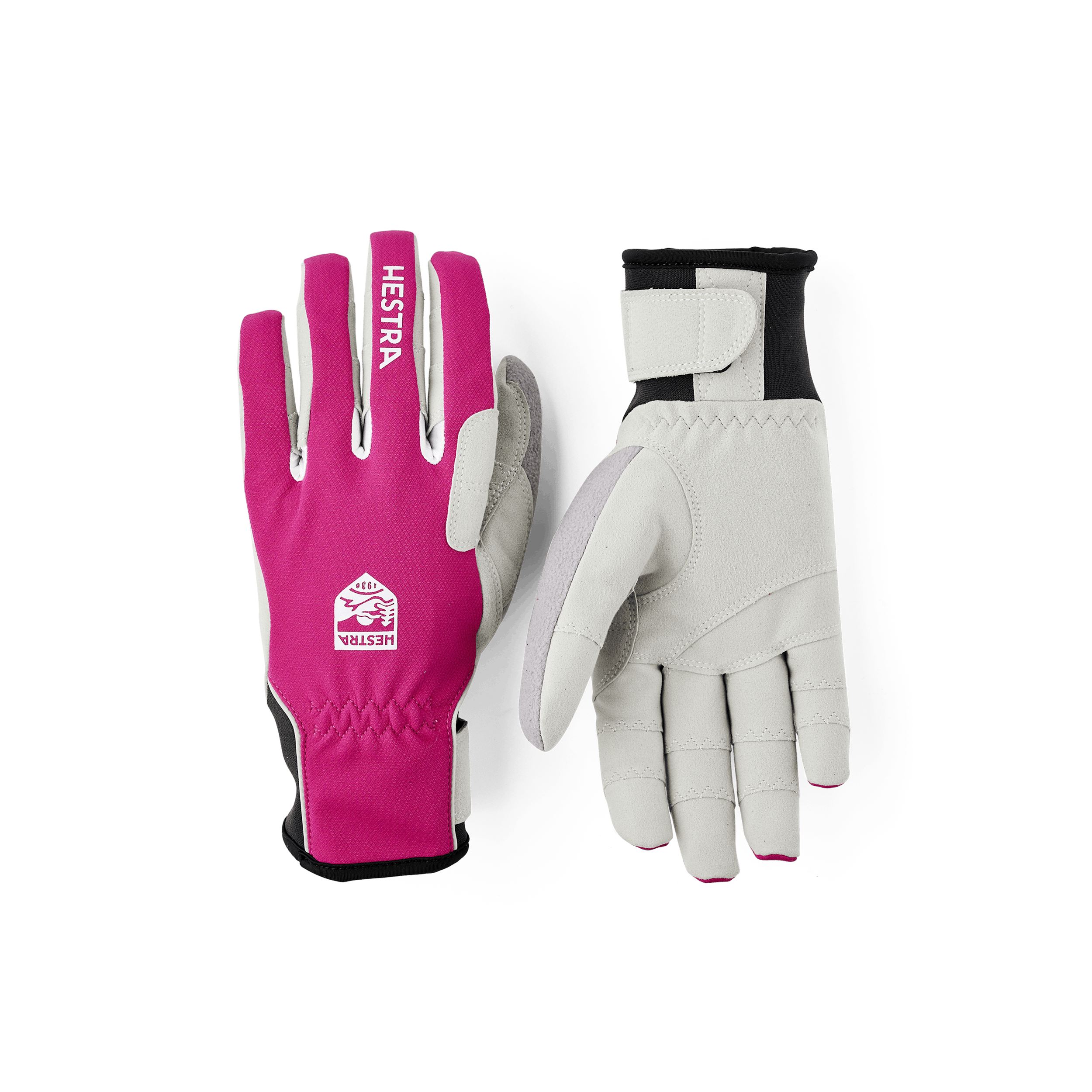 Pink fabric cross-country ski glove with gray synthetic suede palm (1 of 6)