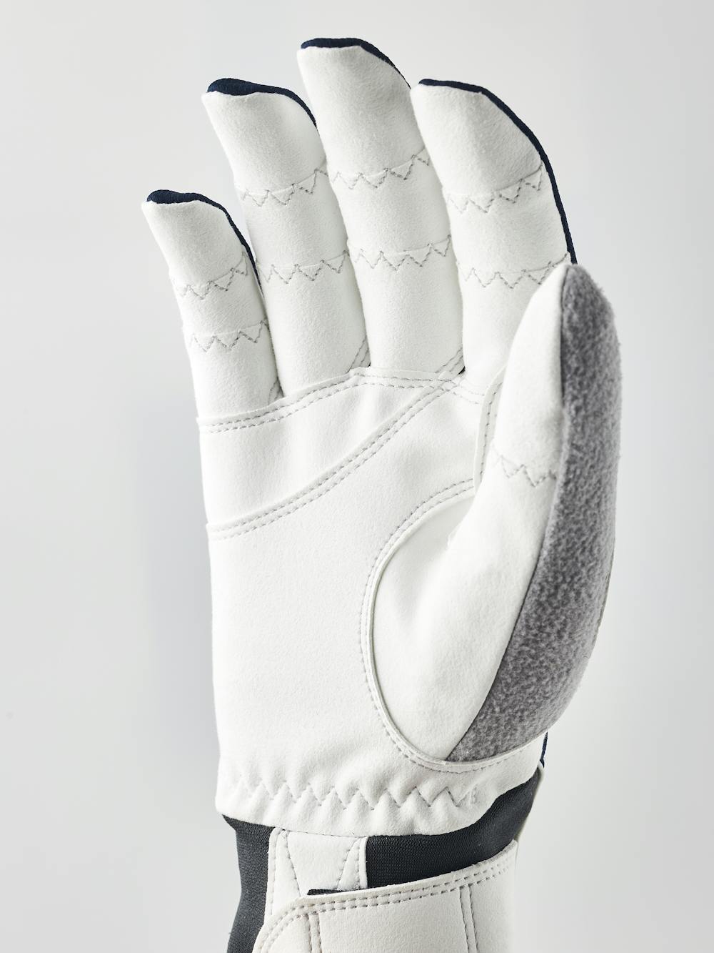 Dark blue fabric cross-country ski glove with white synthetic suede palm (2 of 5)