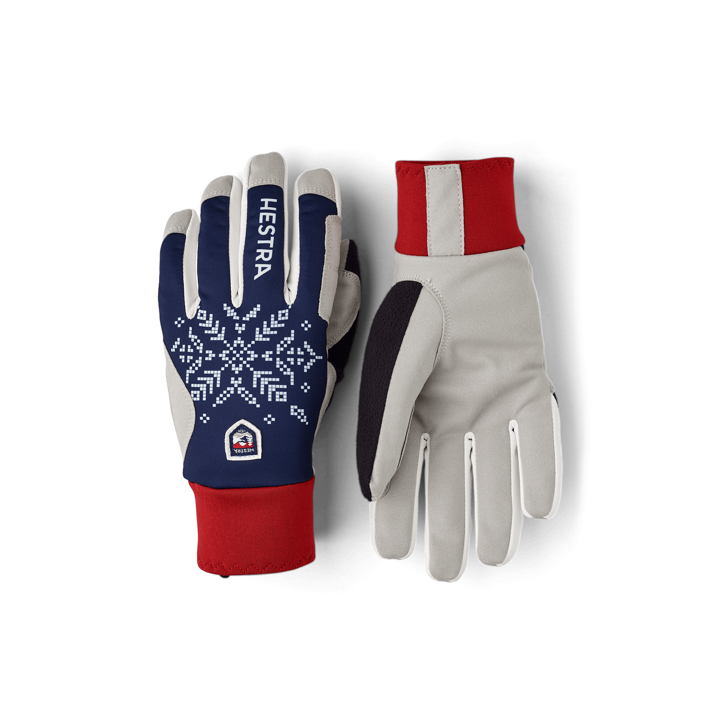 Dark blue print fabric cross-country ski glove with gray palm (1 of 5)