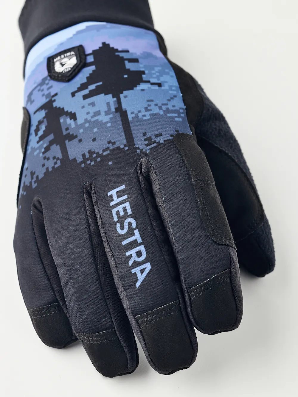 Dark blue print fabric cross-country ski glove with black palm (2 of 5)