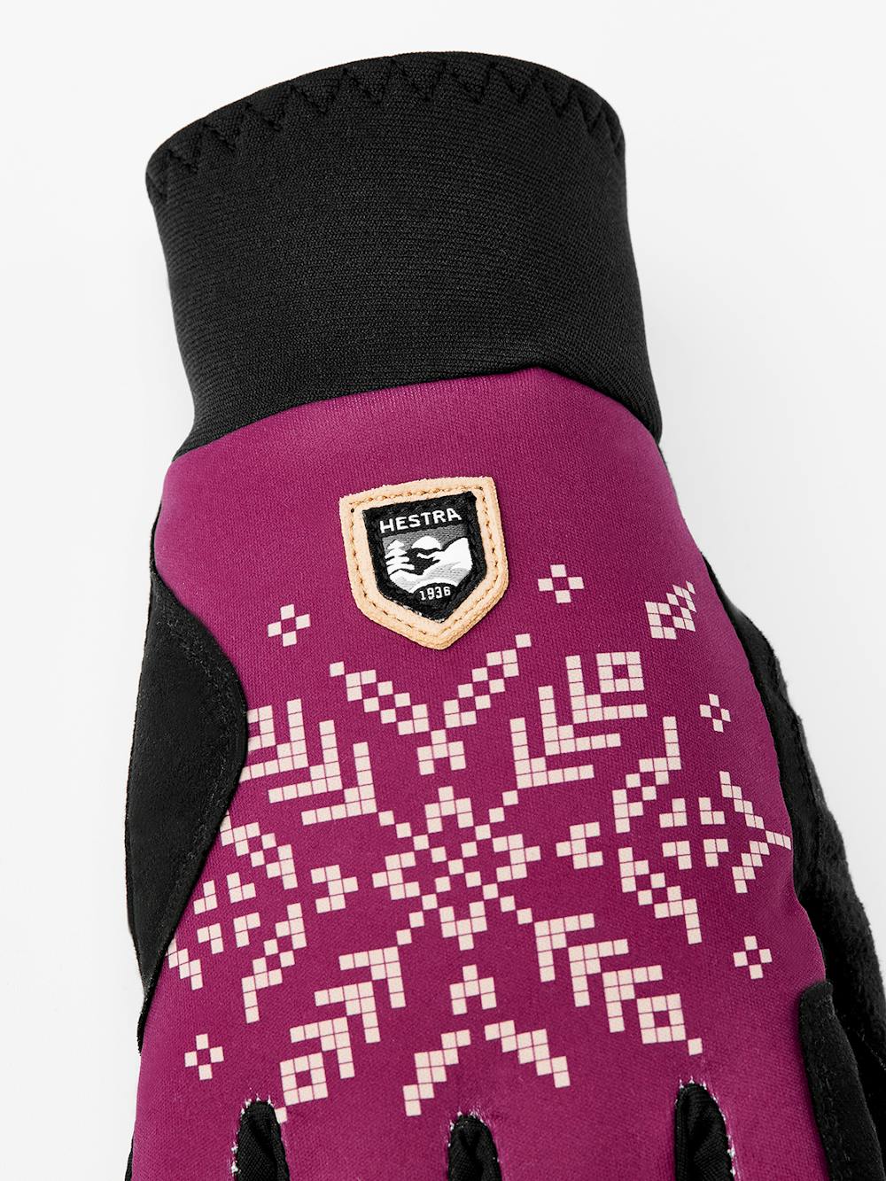 Burgundy print fabric cross-country ski glove with black palm (4 of 5)