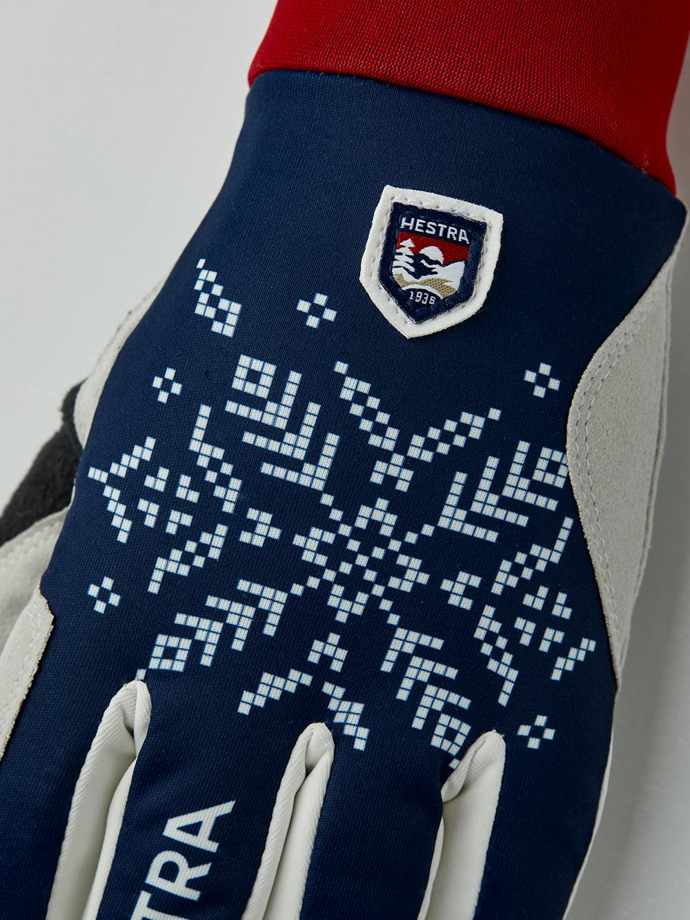 Dark blue print fabric cross-country ski glove with gray palm (3 of 5)