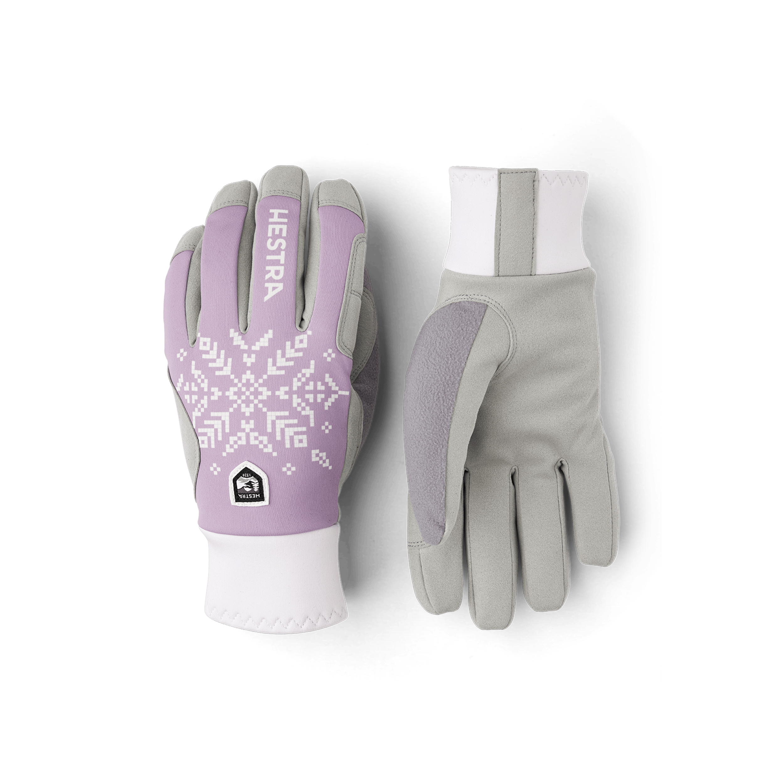 Light purple print fabric cross-country ski glove with white palm (1 of 7)