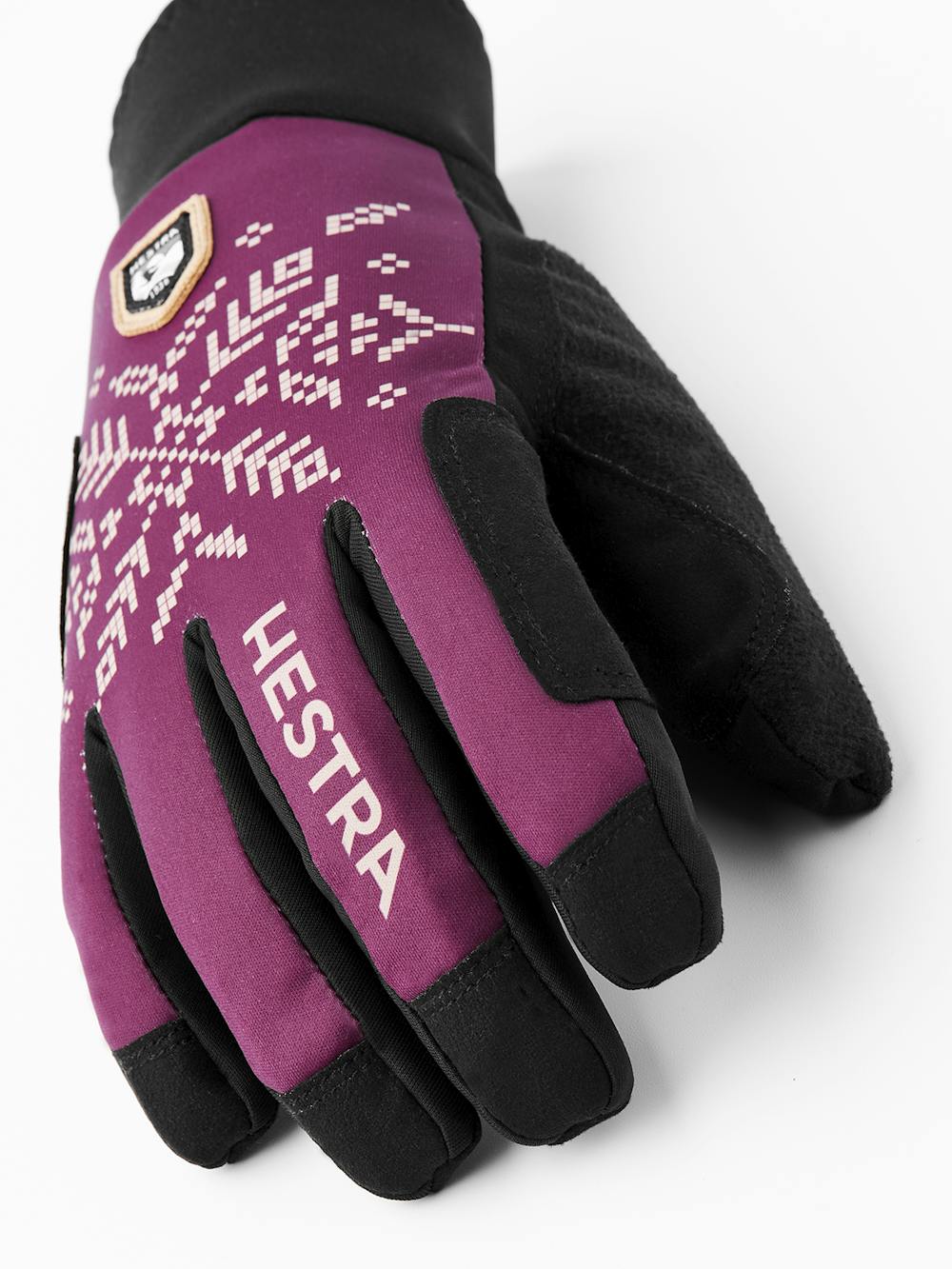Burgundy print fabric cross-country ski glove with black palm (3 of 5)