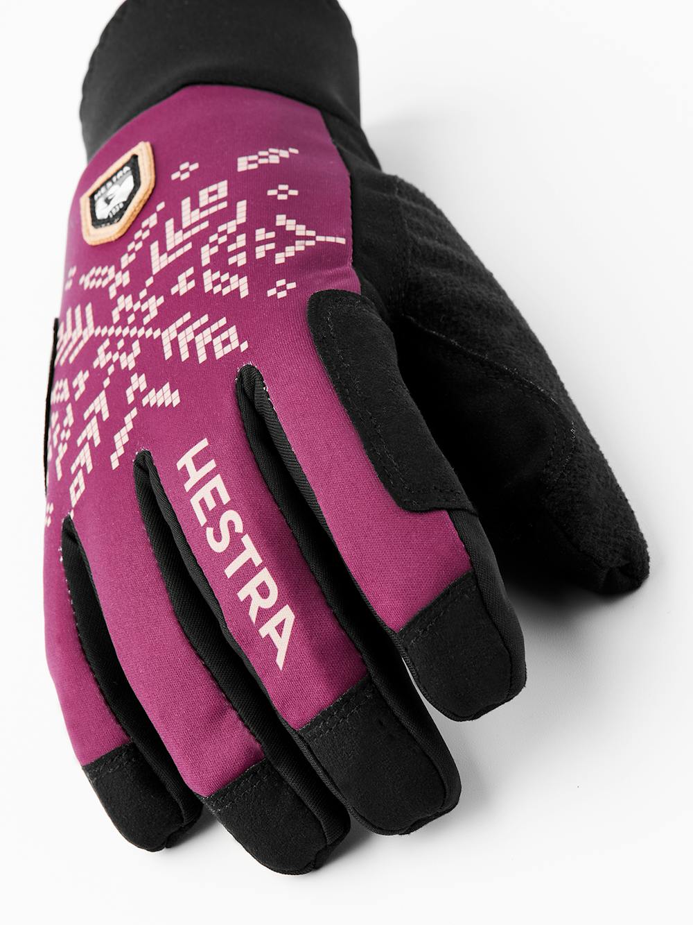 Burgundy print fabric cross-country ski glove with black palm (3 of 5)