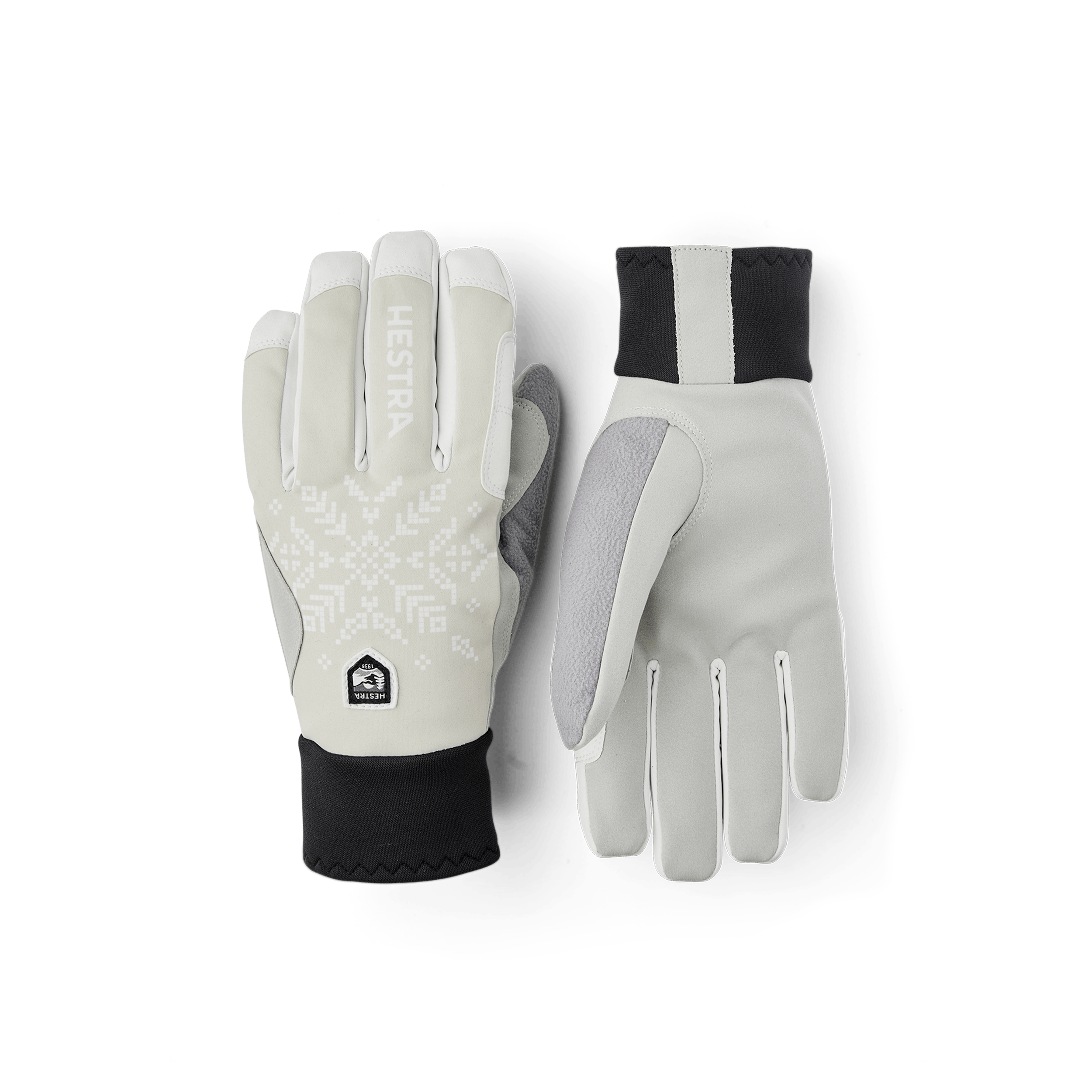 Beige print fabric cross-country ski glove with white palm (1 of 8)