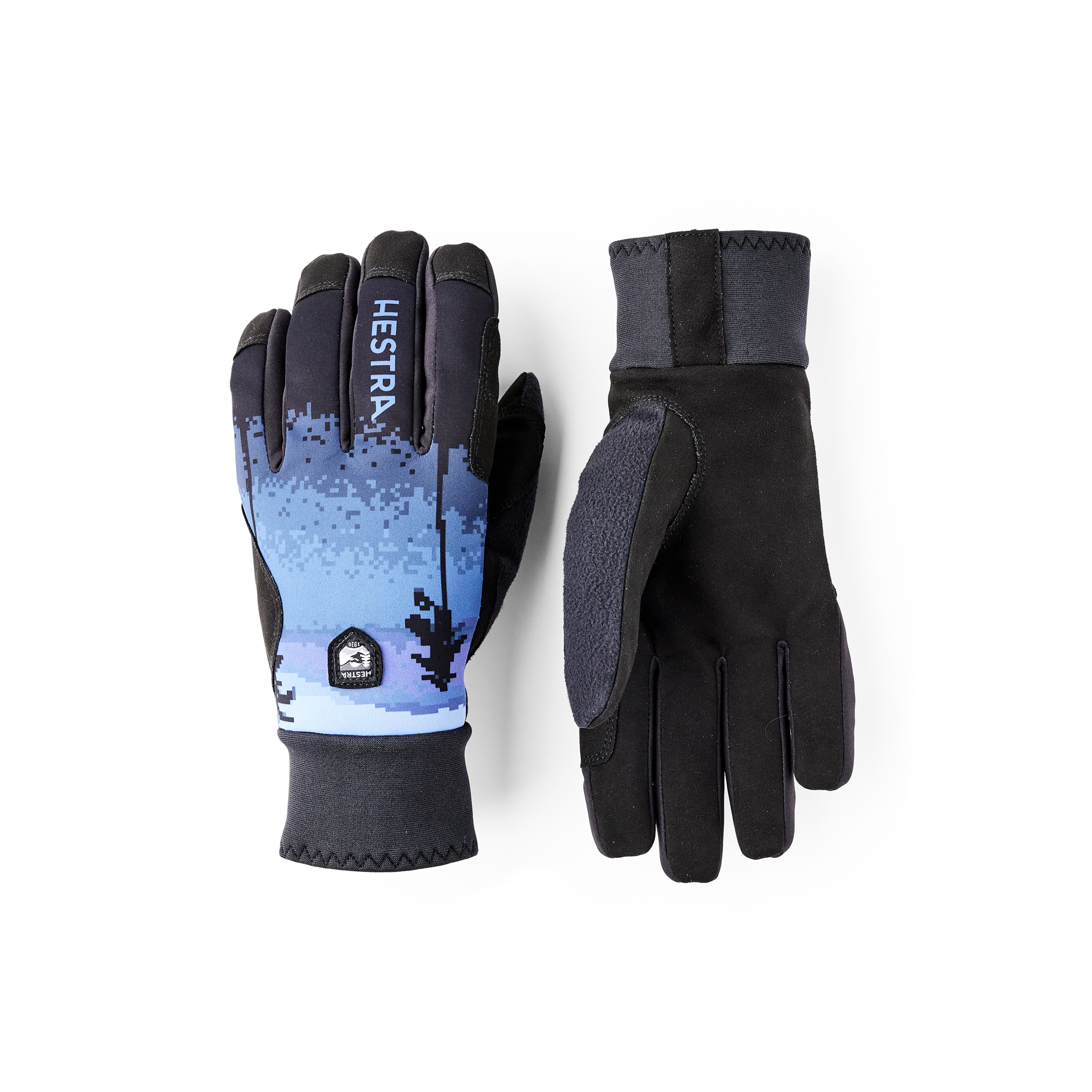 Dark blue print fabric cross-country ski glove with black palm   (1 of 5)