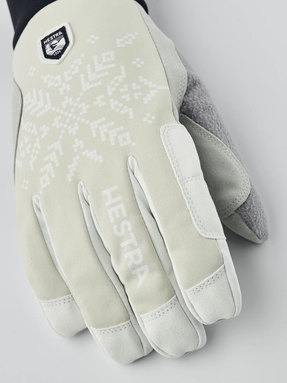 Beige print fabric cross-country ski glove with white palm (7 of 8)