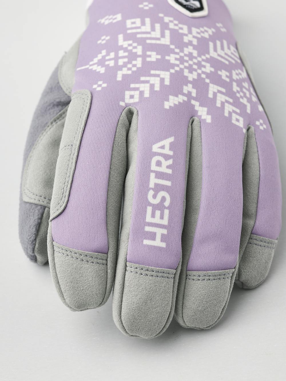 Light purple print fabric cross-country ski glove with white palm (2 of 7)