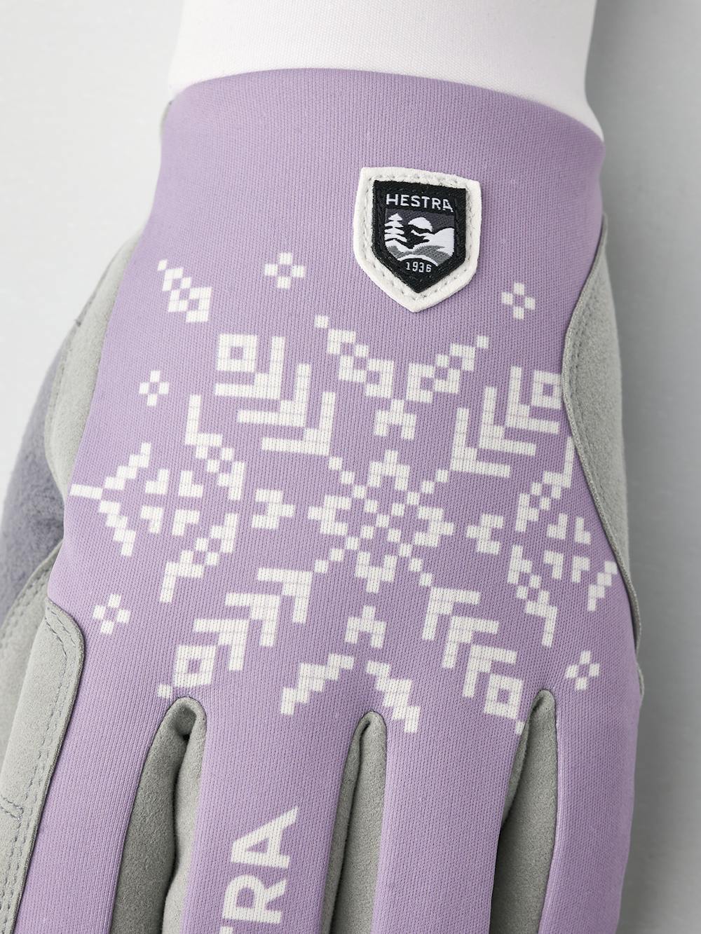 Light purple print fabric cross-country ski glove with white palm (3 of 7)