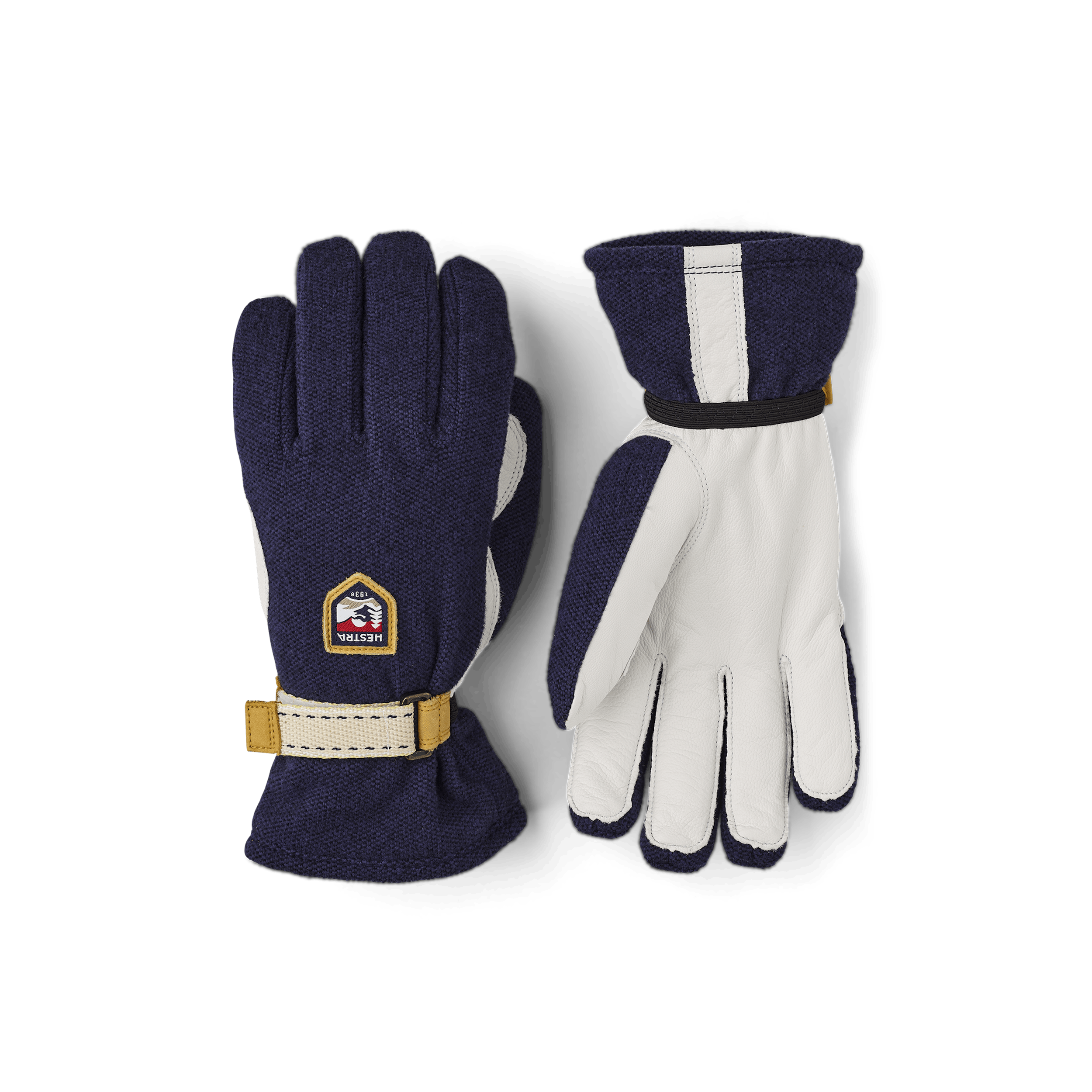 Dunkelblauer Langlaufhandschuh mit weißem Ziegenleder an der Innenhand und verstellbarem Handgelenkverschluss (1 oder 5)