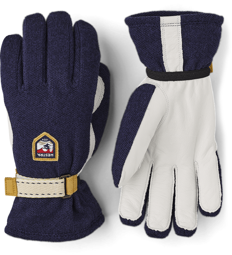 Dark blue cross-country ski glove with white goat leather palm and wrist adjustment  (1 of 5)