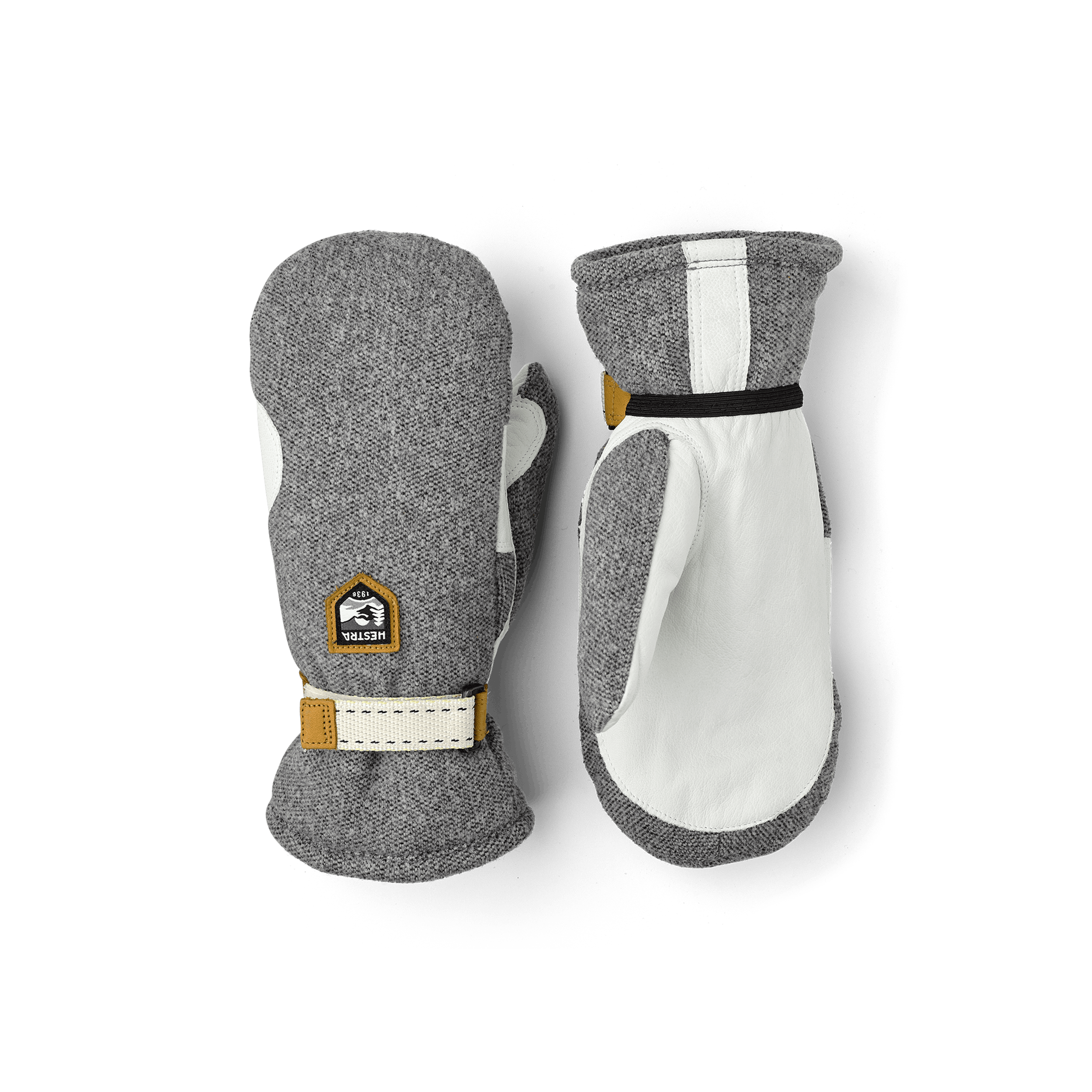 Gray mitten with white goat leather palm and wrist adjustment (1 of 8)