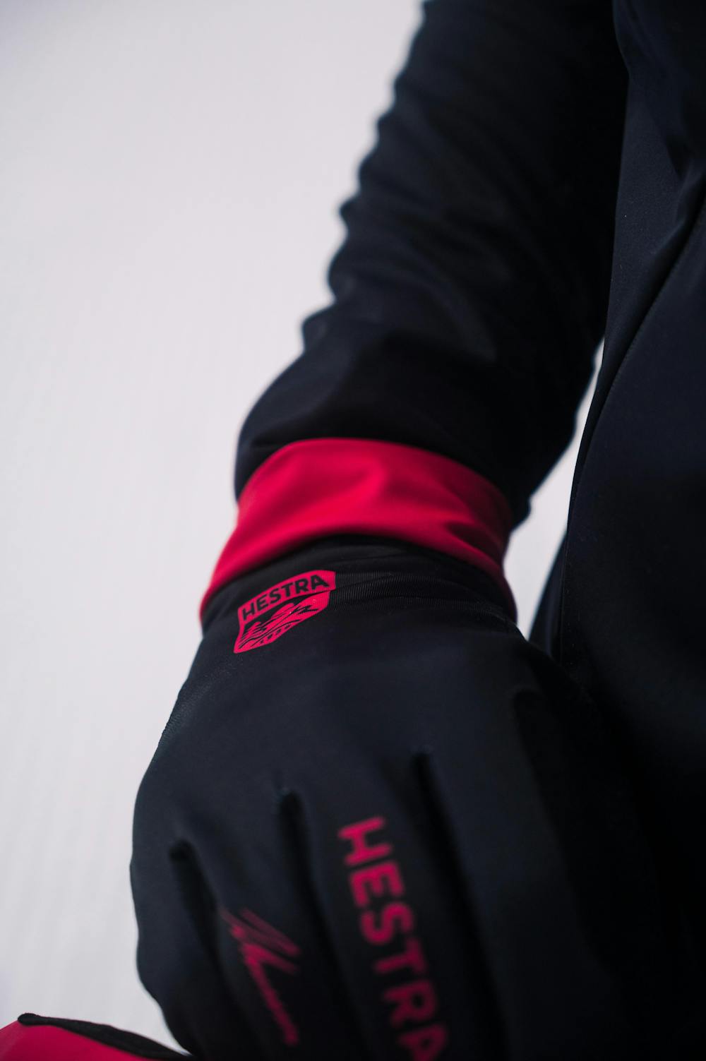 Pink and black fabric cross-country ski glove with black synthetic suede palm (4 of 10)