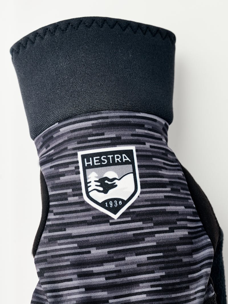 Black and gray fabric cross-country ski glove with black synthetic suede palm (5 of 5)