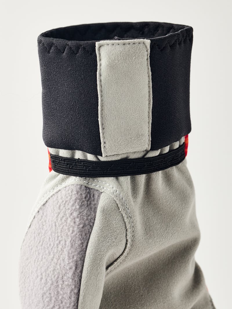 Red and orange fabric cross-country ski glove with light gray synthetic suede palm (3 of 5)