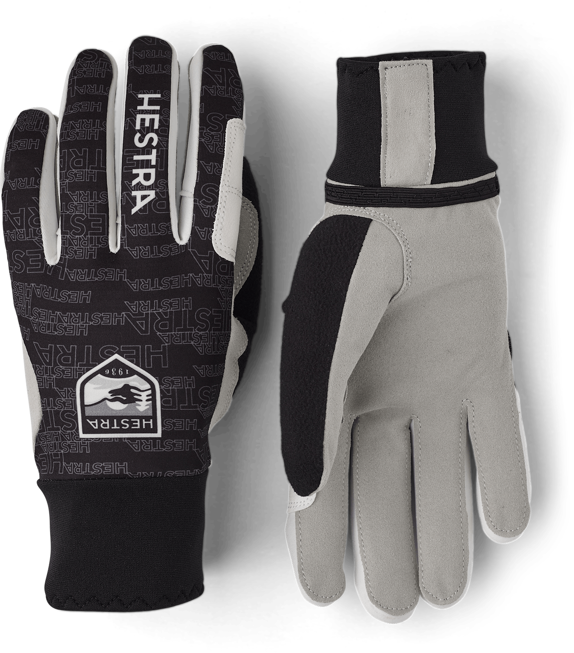 Black fabric cross-country ski glove with gray synthetic suede palm (1 of 4)