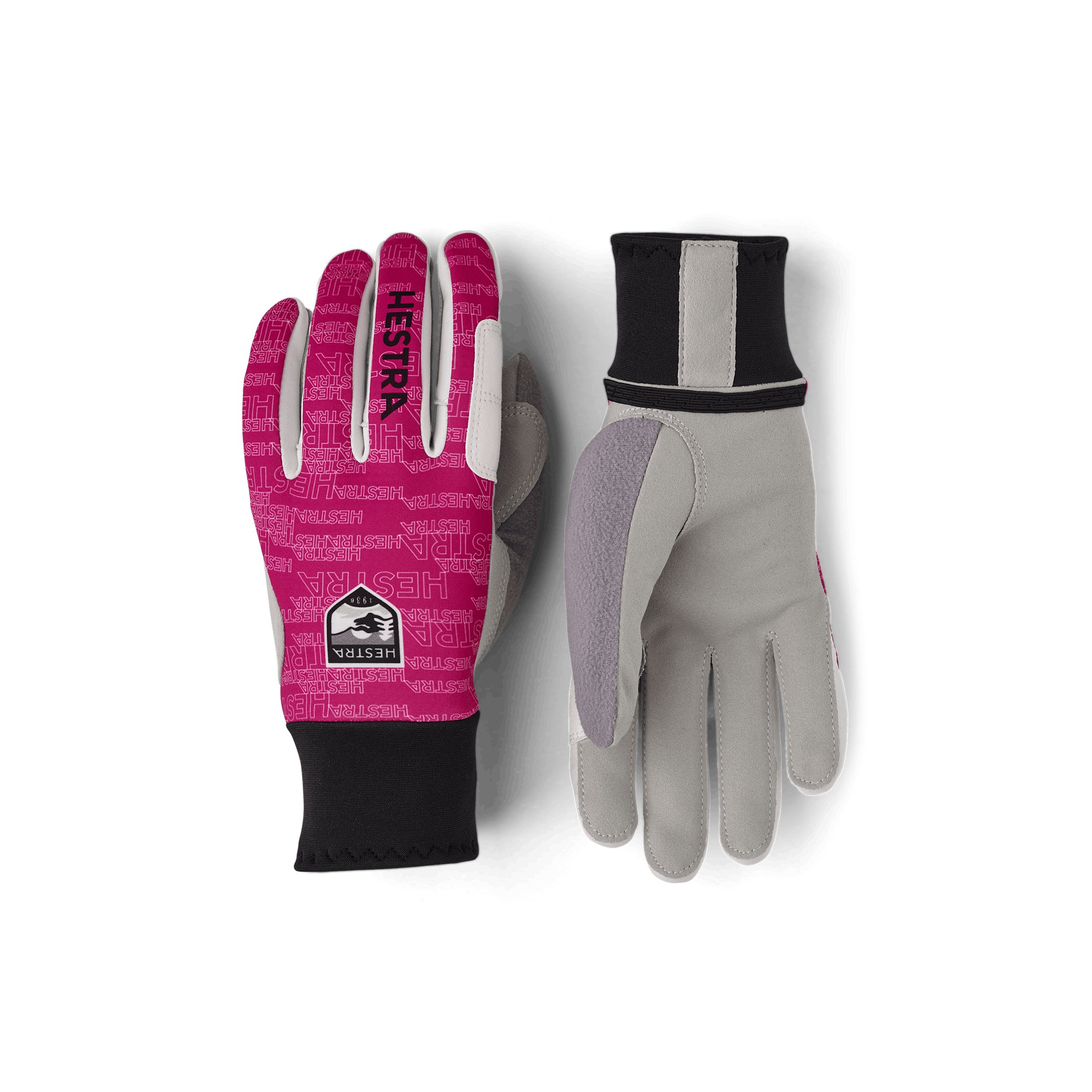 Pink fabric cross-country ski glove with gray synthetic suede palm (1 of 5)