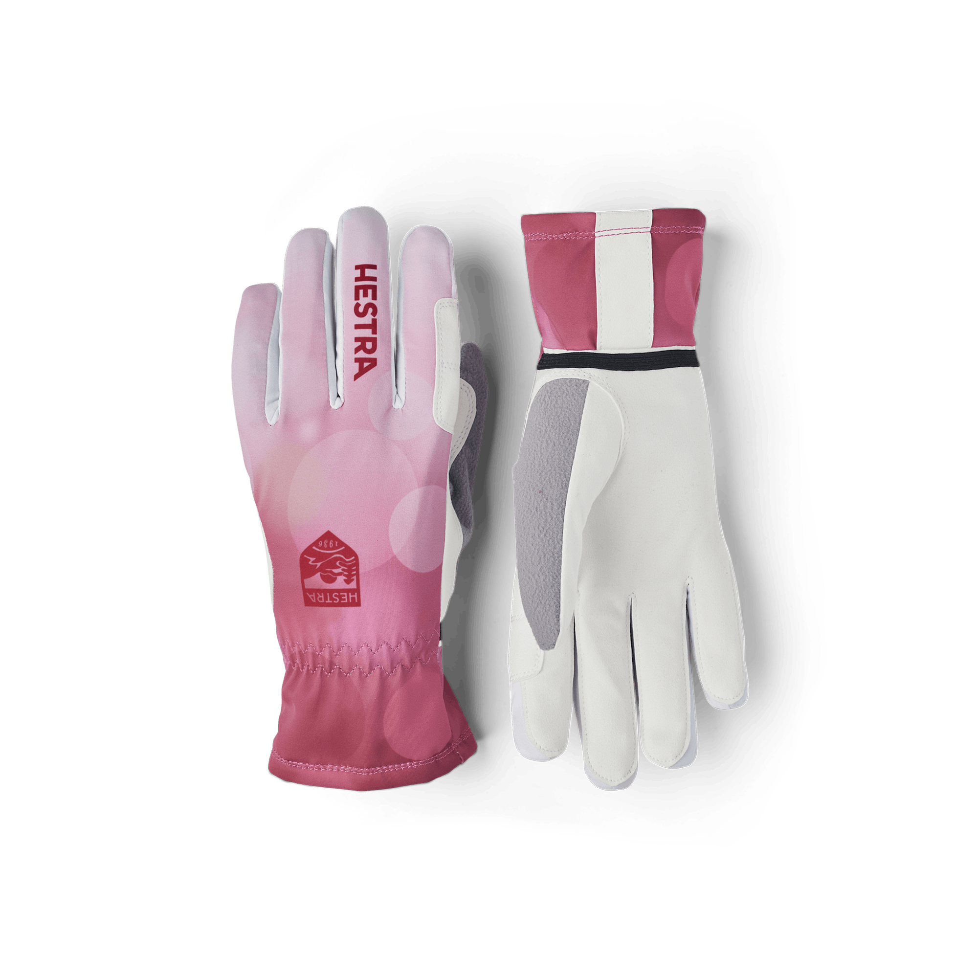 Pink cross-country ski glove with white synthetic suede palm (1 of 7)