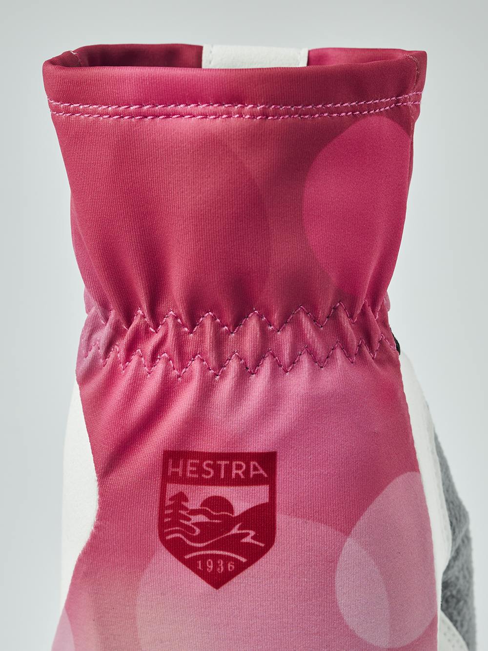 Pink cross-country ski glove with white synthetic suede palm (4 of 7)
