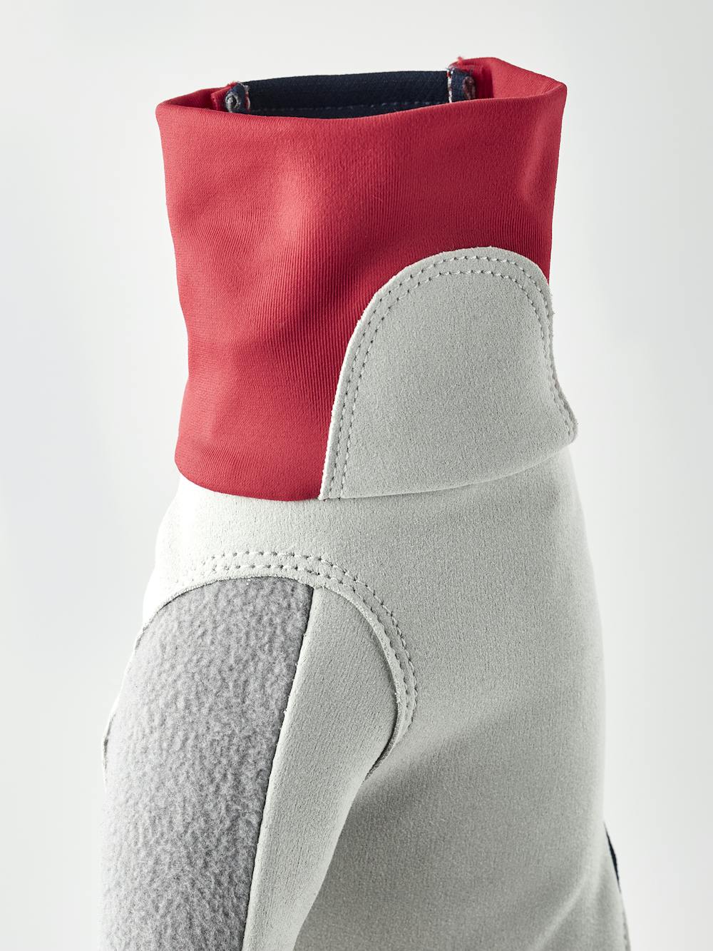 Dark blue and red fabric cross-country ski glove with gray synthetic suede palm (4 of 5)