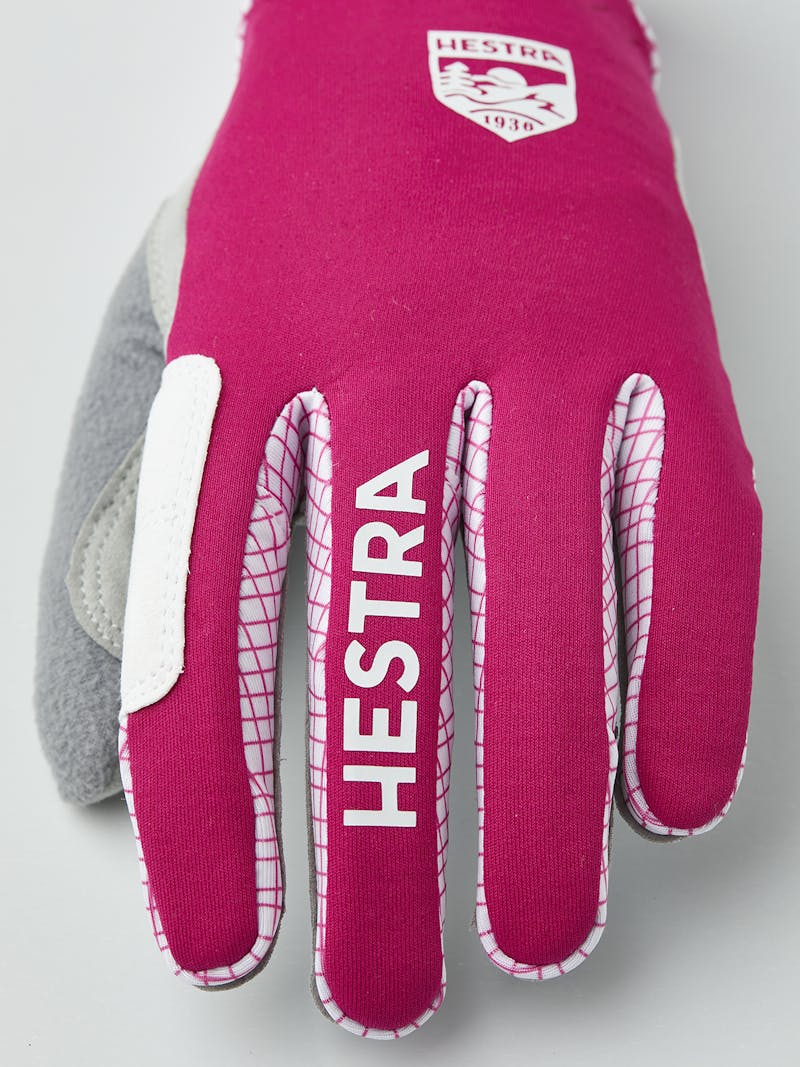 White fabric cross-country ski glove with gray synthetic suede palm (2 of 5)