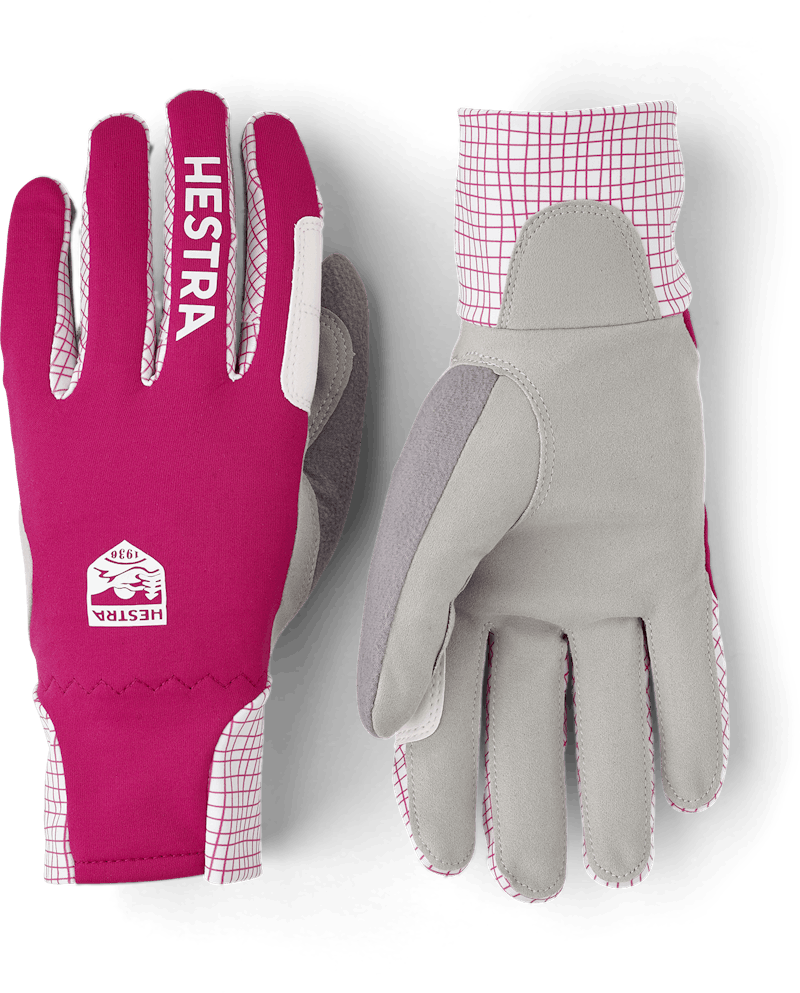 White fabric cross-country ski glove with gray synthetic suede palm (1 of 5)