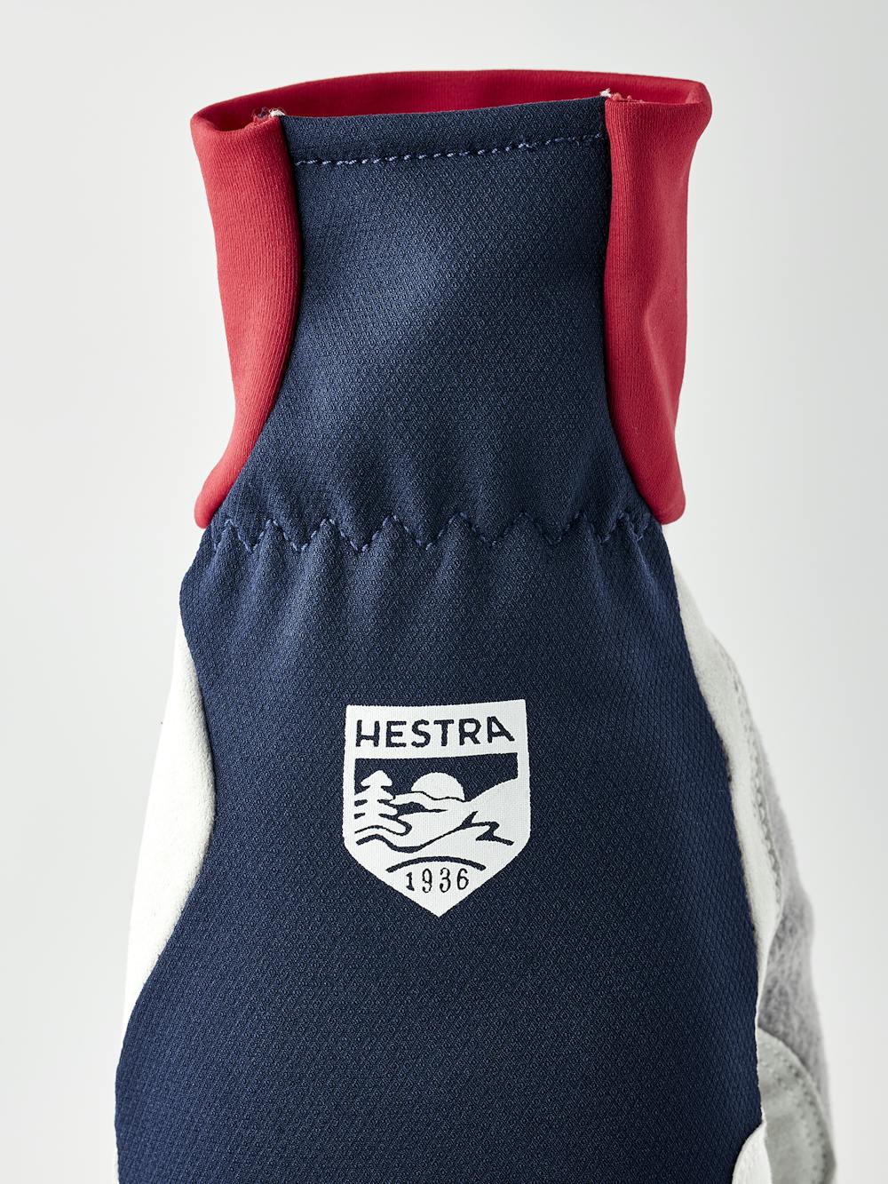 Dark blue and red fabric mitten with gray synthetic suede palm (5 of 5)