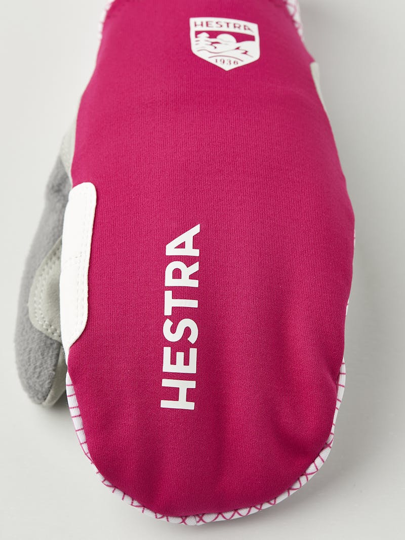 Pink fabric mitten with gray synthetic suede palm (4 of 5)
