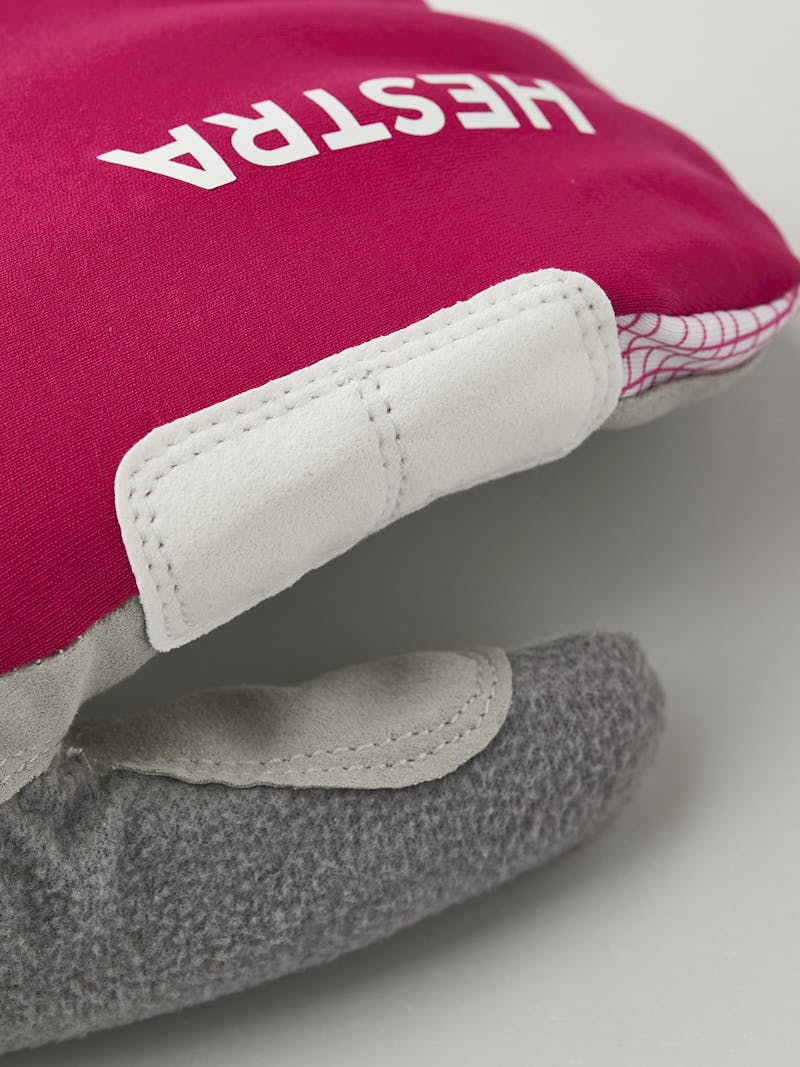 Pink fabric mitten with gray synthetic suede palm (2 of 5)