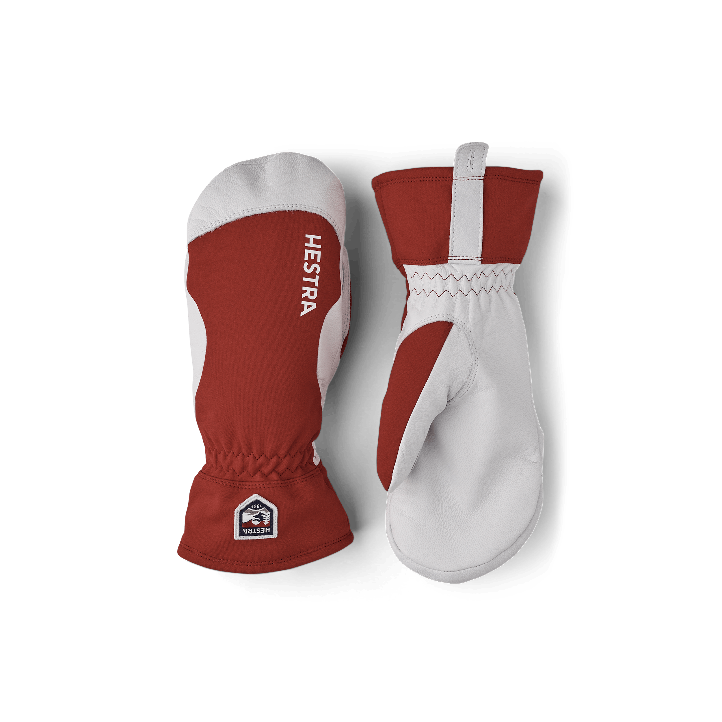 Red mitten with light gray goat leather palm (1 of 4)